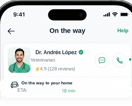 Design mockup of the home-visit tracking screen, showing service status and estimated arrival time.